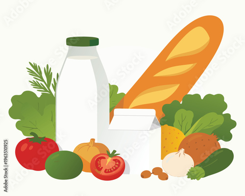 Healthy nutritious food. Good choice of products. Good organic food and vegetables. Vector illustration
