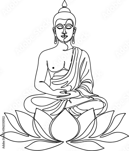 illustration of buddha line art vector on transparent background	