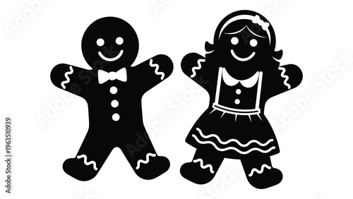 Black and white gingerbread man and woman cookies
