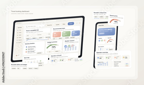 A comprehensive travel booking dashboard design showcasing desktop