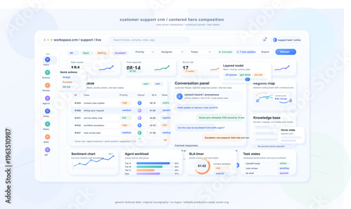 Modern user interface design for a customer support CRM platform
