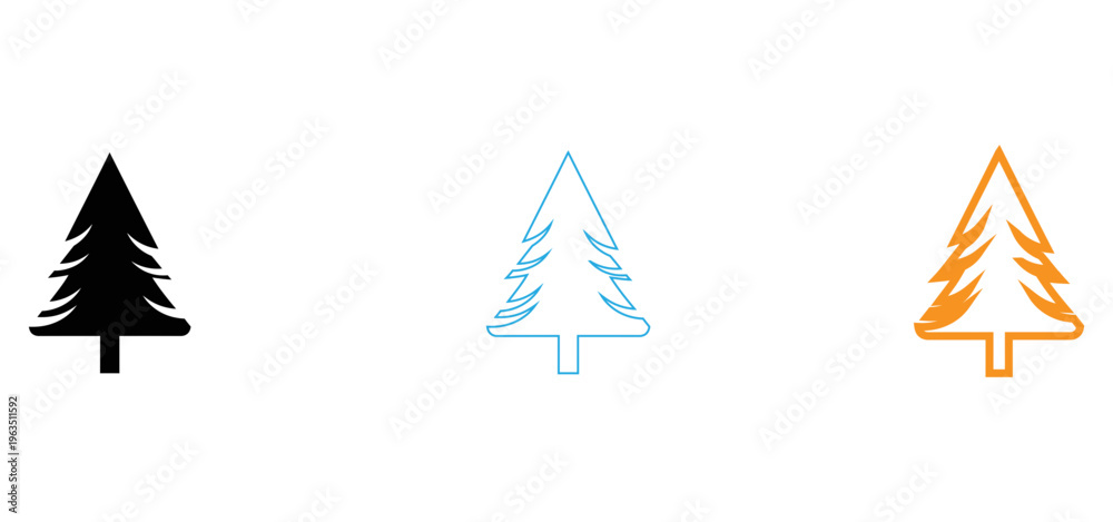 Obraz premium Three pine tree icons in different colors