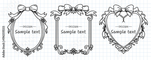 Collection of black vintage floral frames with bows, heart shaped wreaths and ornate corner details, refined romantic borders for labels, invitations and decorative stationery. Vector illustration.