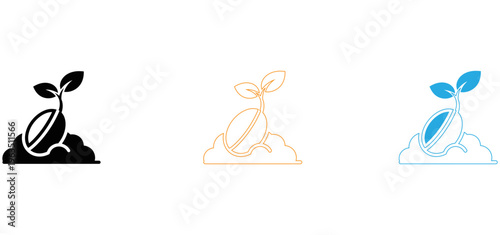 Seedling growth icons in black orange and blue