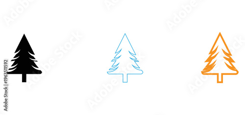 Three pine tree icons in different colors