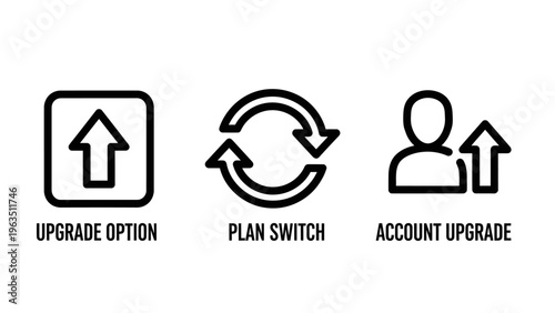 User account upgrade and plan management icons set for subscription options and service changes