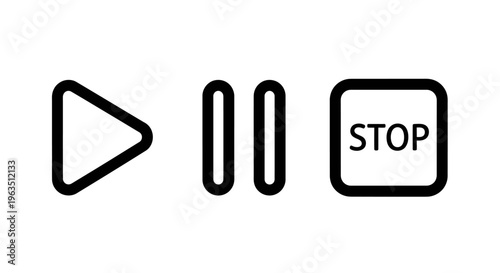 Basic media player control vector icons set. play, pause, stop interface button symbols