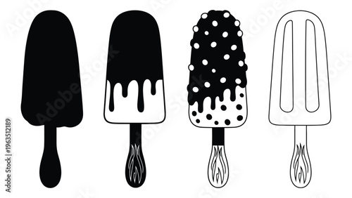 Illustration of four different popsicles