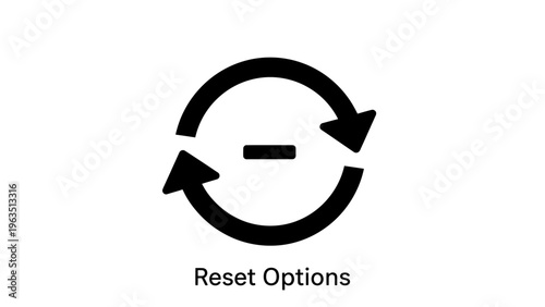 Reset options icon featuring circular arrows and a minus symbol for user interface settings, system restoration, menu refresh, and digital control configuration in a minimalist outline style