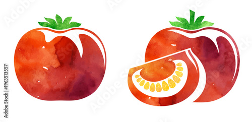 Tomatoes with slices. Colorful vector isolated decoration element. 