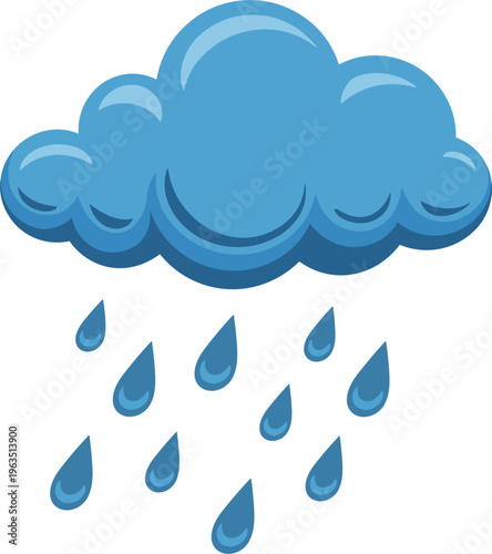 Rain cloud weather icon vector illustration, blue raining cloud with drops simple forecast symbol