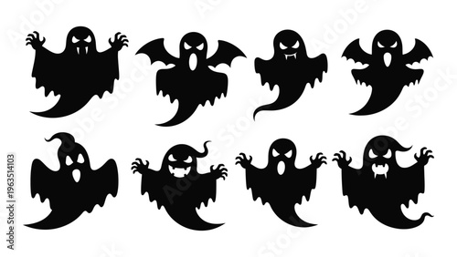 Halloween ghost silhouettes with bat wings