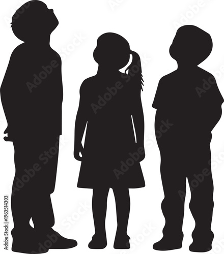 Kids silhouette vector illustration line art isolated on transparent background