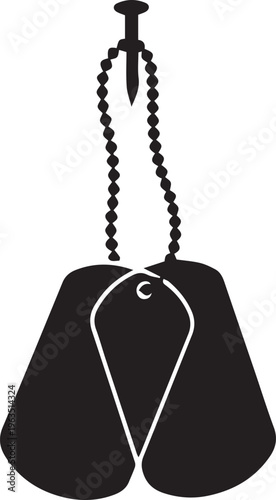 Military dog tags silhouette illustration vector hanging on nail for veteran army memorial