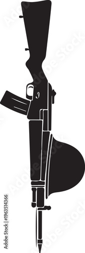 Military rifle silhouette illustration vector with soldier helmet for memorial army theme