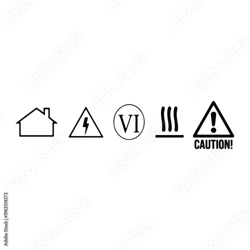 Electrical Shock Thermal Hazard and Caution Warning Icon Set