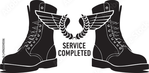 Military combat boots service completed vector silhouette illustration line art on background