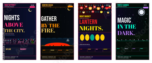 Summer night poster design, nightlife magazine cover, evening party advertisement layout, summer festival brochure template, night market flyer, rooftop bar editorial, premium summer night marketing 