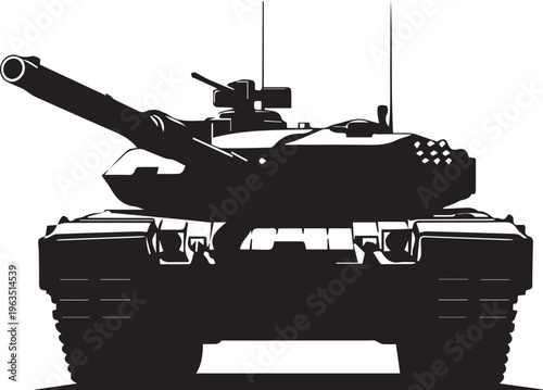 Modern battle tank silhouette illustration vector front view for military war theme design