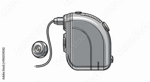 Medical device for hearing assistance, a gray earbud with a cord
