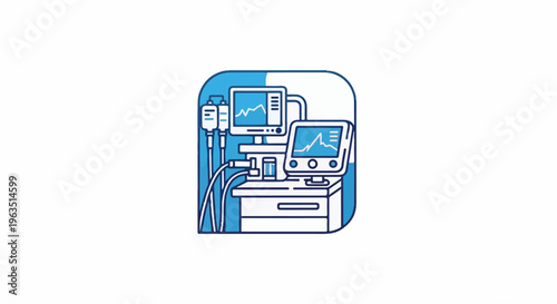 Medical equipment with screens displaying waveforms and IV bags
