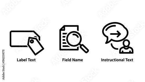 Icons for label text, field name, and instructional text within forms and user interfaces