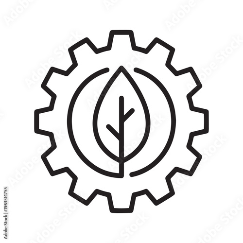 Modern Green Technology Icon Symbolizing Sustainable Industrial Engineering, Eco-Friendly Innovation, Renewable Energy Systems, and Environmentally Conscious Mechanical Production Solutions.