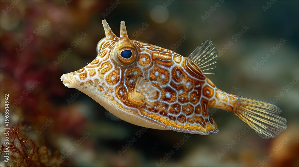 Obraz premium Longhorn cowfish (Lactoria cornuta) — tropical boxfish with distinctive horn-like protrusions
