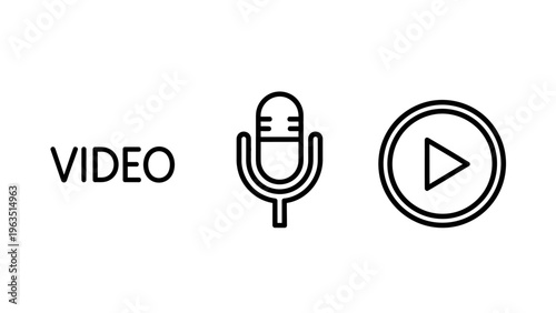 And audio recording icons for media production, streaming, or online content creation, representing playback and sound capture