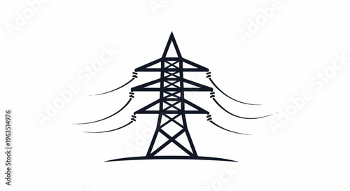 Industrial pylon with power lines against a white background