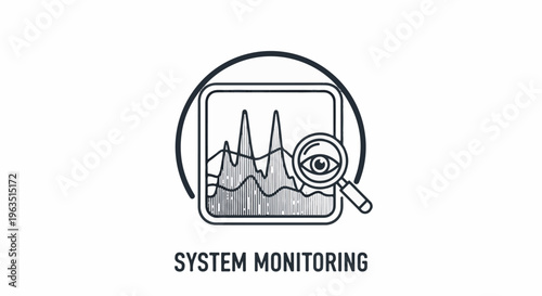 Icon showing a magnifying glass with an eye over a graph for system monitoring