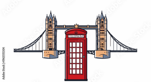 Iconic London landmark bridge and red telephone booth