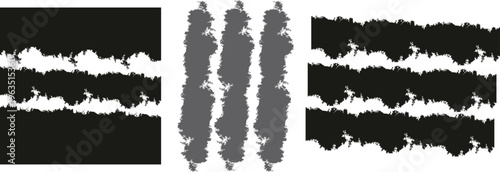 Grunge Horizontal Brush Stroke Borders Set, Distressed Black Paint Edge Textures