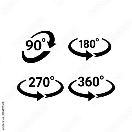 Mathematical Vector Rotation Degrees Indicator Set 90 180 270 360