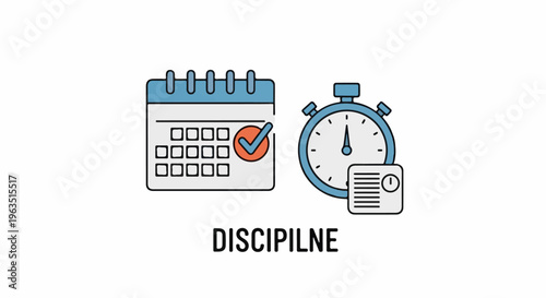 Icons of a calendar with checkmark and stopwatch with document symbolize punctuality and organization