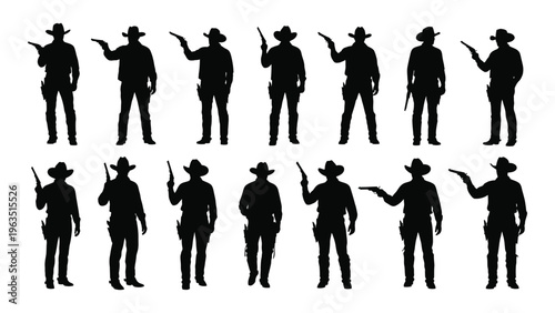 Collection of cowboy silhouettes in various poses