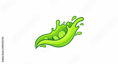 Green citrus splash with slices and droplets