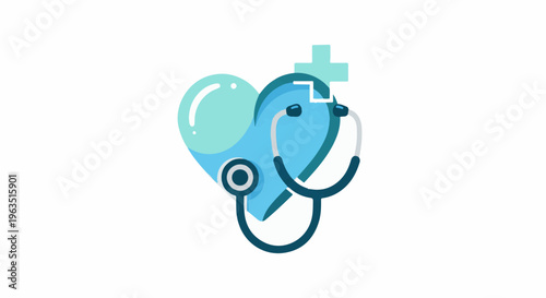 Heart symbol with stethoscope and medical cross
