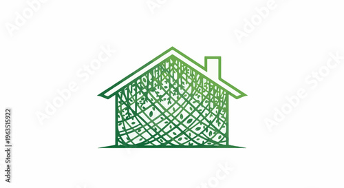 Green house symbol with vines and leaves growing inside
