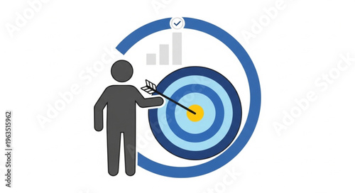 Person hitting bullseye target with arrow, achieving goals and success.