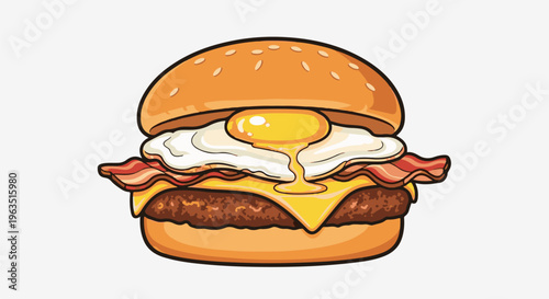 Hearty breakfast burger with runny yolk and crispy bacon