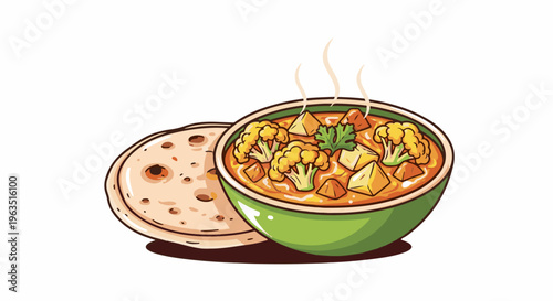 Hearty vegetable curry in a green bowl with warm flatbread