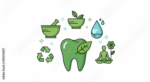 Green tooth, meditation, recycling, herbal medicine, water drop, flower