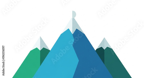 Stylized Mountain Peaks with Snow Caps in Flat Design.