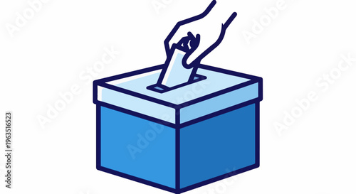 Hand casts ballot into blue and light blue voting box