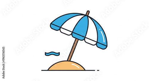 Illustration of a Beach Umbrella on Sand with a Wave.