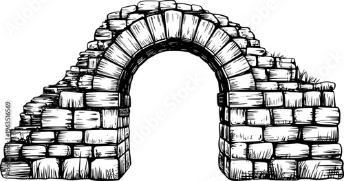 Ancient Stone Archway Isolated White Background Hand Drawn Architectural architecture