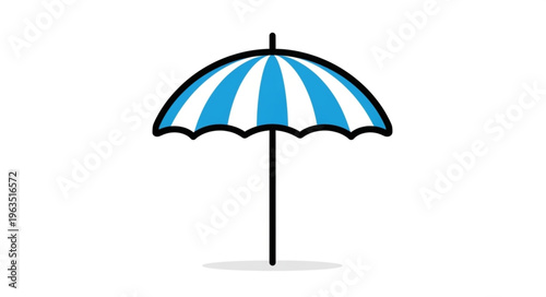 Illustration of a blue and white striped umbrella for sun protection.