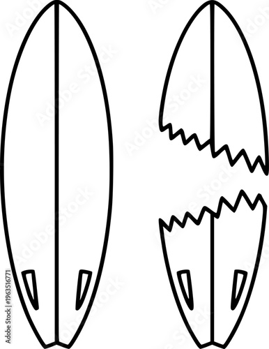 Surfboards Intact Broken in Half White Background water sport