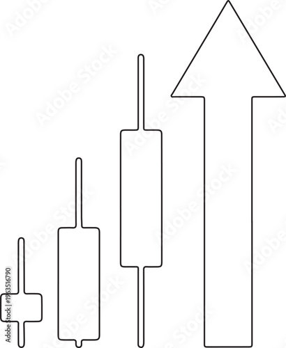 Bullish Candlestick Chart with Up Arrow Line Icon Vector, Stock Market Growth and Trading Signal Concept